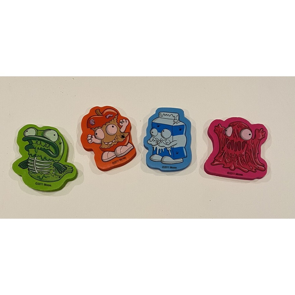 RARE Trash Pack Trashies Rubber Eraser Lot Of 4 Moose 2011 Apple Milk Gum Fish